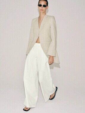 ZARA ZW COLLECTION SAND/MARL LONG STRIPED BLAZER ✨️✨️✨️
